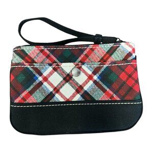 Lands End Wristlet Bag Red Blue White Plaid Black 4 Slip Pockets Cosmetic Case